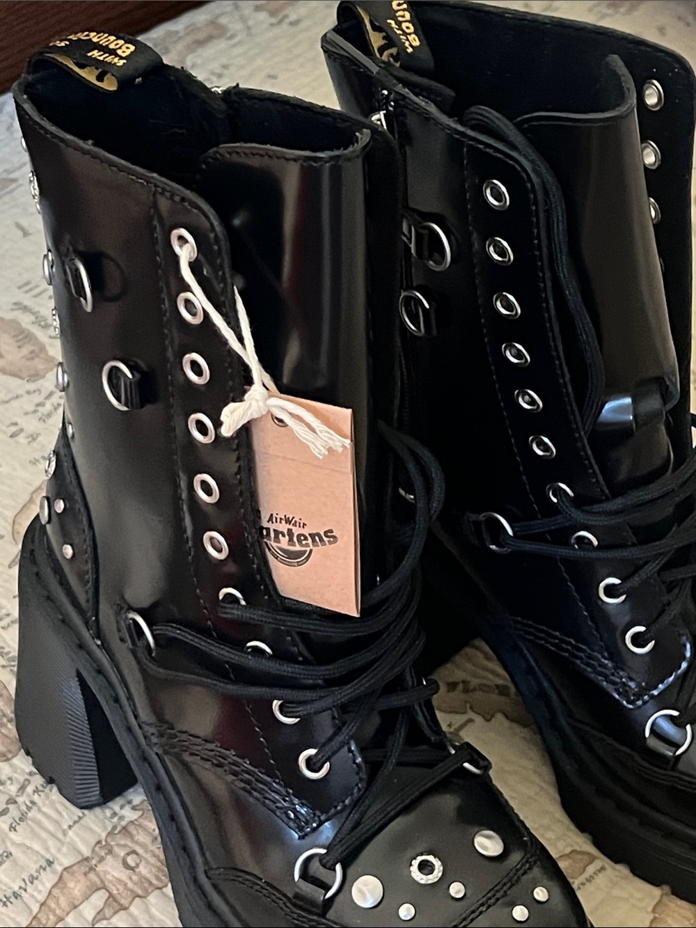 DOC MARTENS CHESNEY Studded Black/Silver Hightop Boots SIZE 7 Women’s NWT runs L - Picture 8 of 16